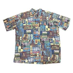 Reyn Spooner Men's Reverse Print Half Button Down Hawaiian Shirt Size XL 2002